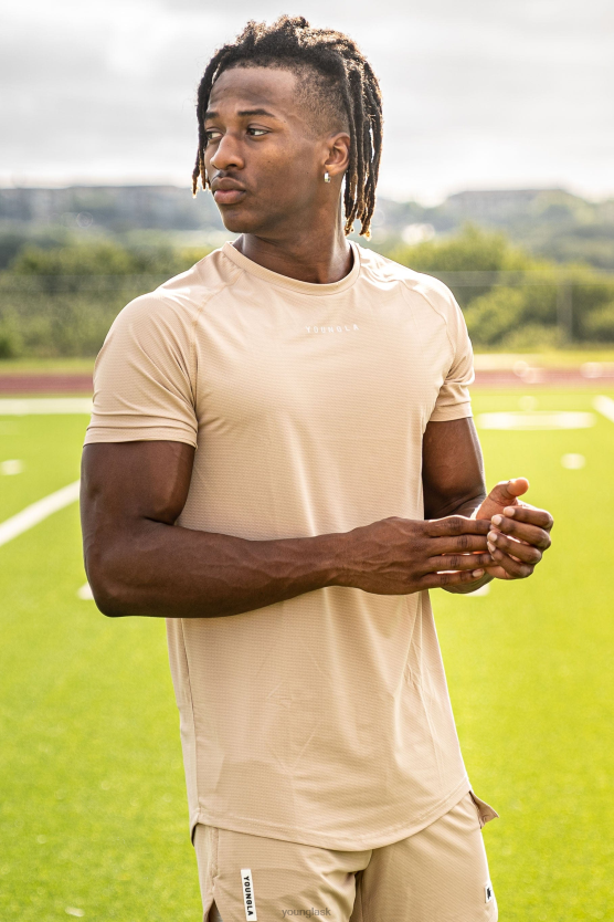 muži béžová Tričká s krátkym rukávom z radu 440 YoungLA oblečenie X2044437