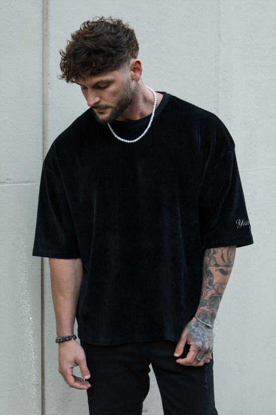 muži čierna 421 manšestrových tričiek supersized YoungLA oblečenie X2044167