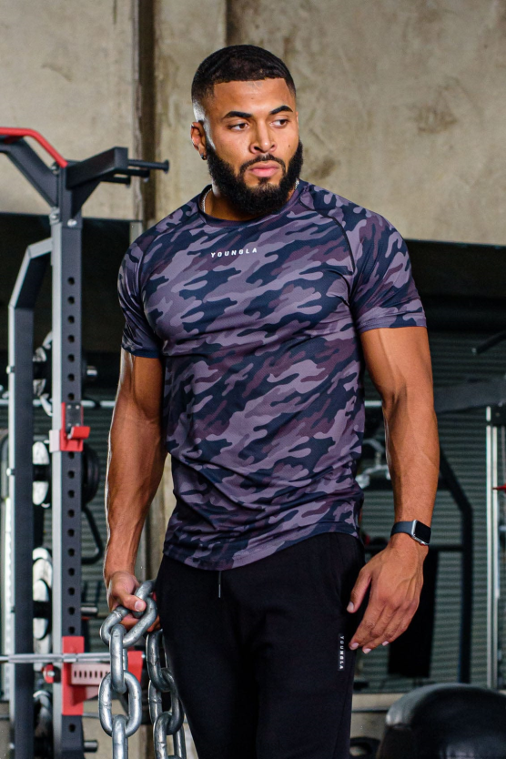 muži čierna kamufláž Tričká s krátkym rukávom z radu 440 YoungLA oblečenie X2044436