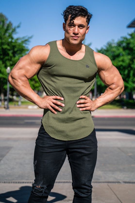 muži camo zelená 314 lopatková spodná rebrovaná nádrž YoungLA oblečenie X2044117