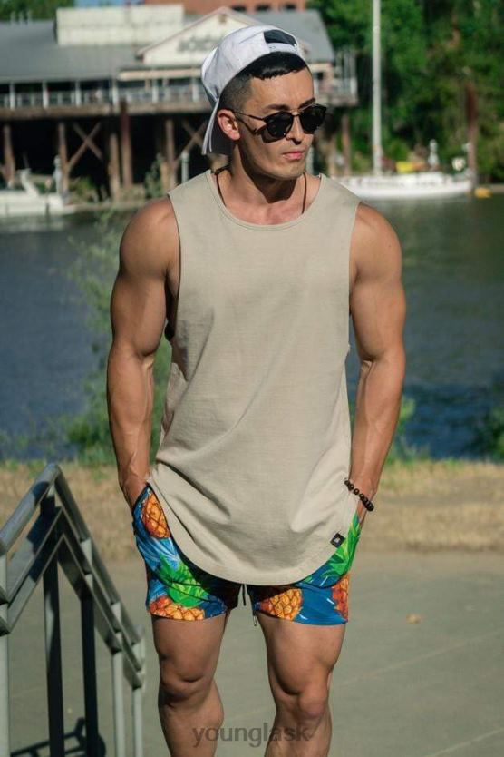 muži olivový 308 svalových nádrží YoungLA oblečenie X204482