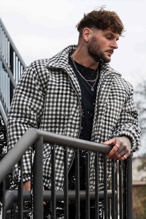 muži sivobiely 563 kráľovských búnd YoungLA oblečenie X2044826