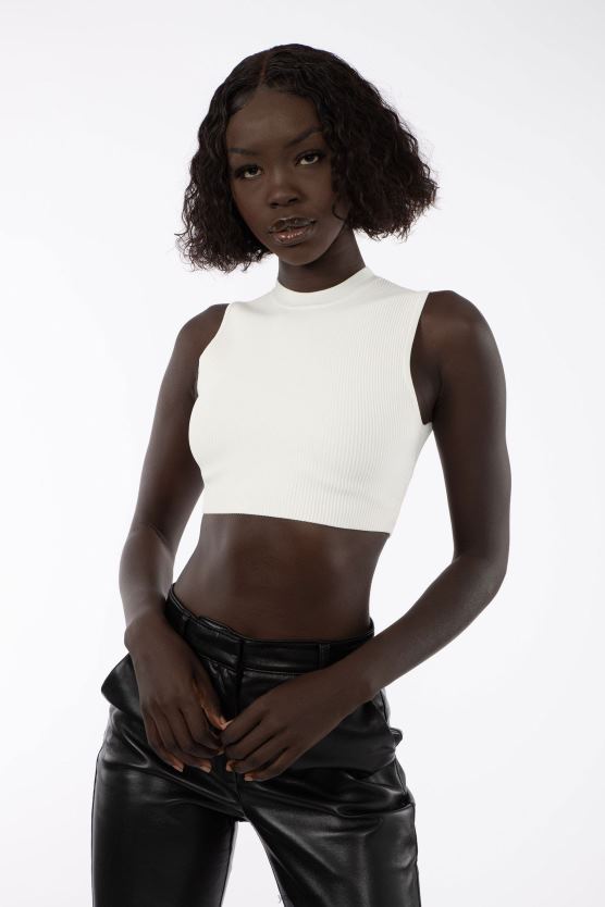 ženy biely W301 obrysová rebrovaná nádrž YoungLA oblečenie X20441050