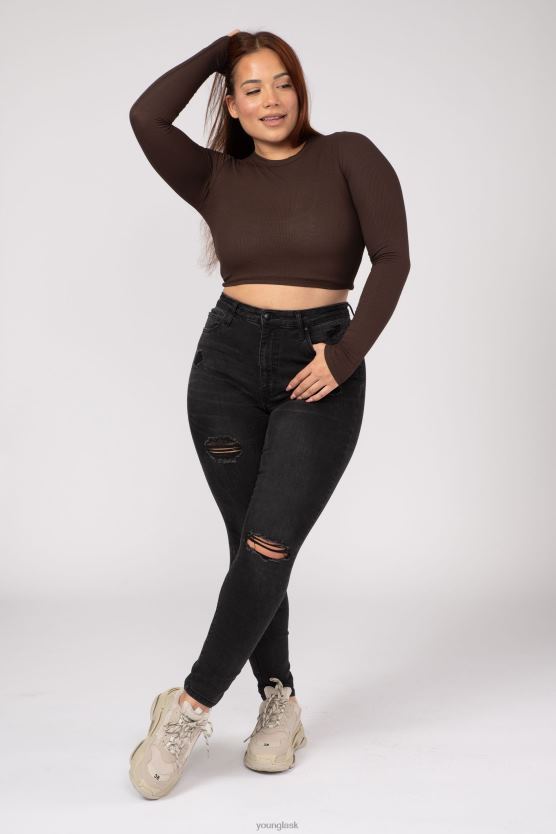 ženy čierna W402 rebrovaný dlhý rukáv YoungLA oblečenie X20441065