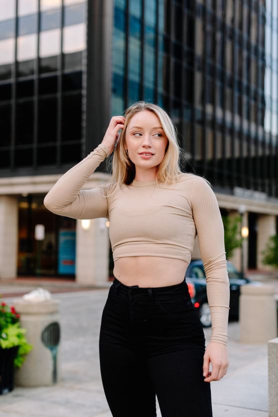 ženy svetlo šedohnedé W402 rebrovaný dlhý rukáv YoungLA oblečenie X20441064