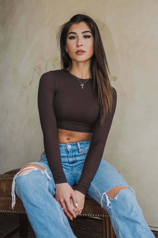 ženy uhlia W402 rebrovaný dlhý rukáv YoungLA oblečenie X20441066